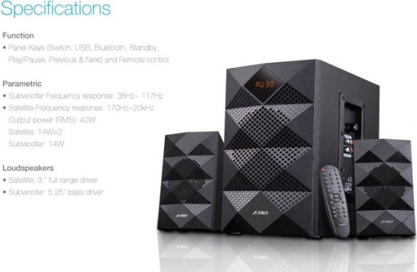 Computerhøjttalere Fenda   Amp   A180x     Multimediehøjttalere  42w Rms  14wx2 14w  2x3  Satellitter     25  Subwoofer        Aux Usb   Led-dis