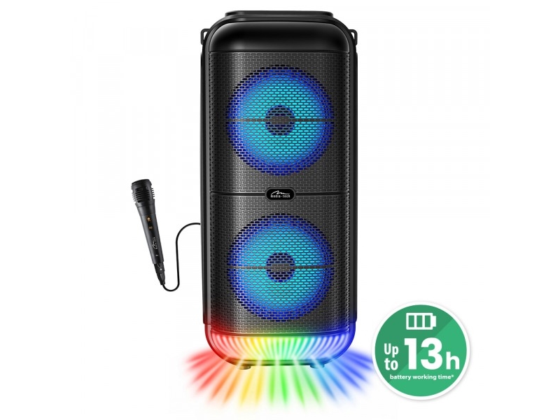 Media-tech Power Audio Tws Bærbar Bluetooth    -højttaler Med Diskbaggrundsbelysning  Karaoke   -radio  Mp3  50w Rms   900w Pmpo  Litium-ion-batte